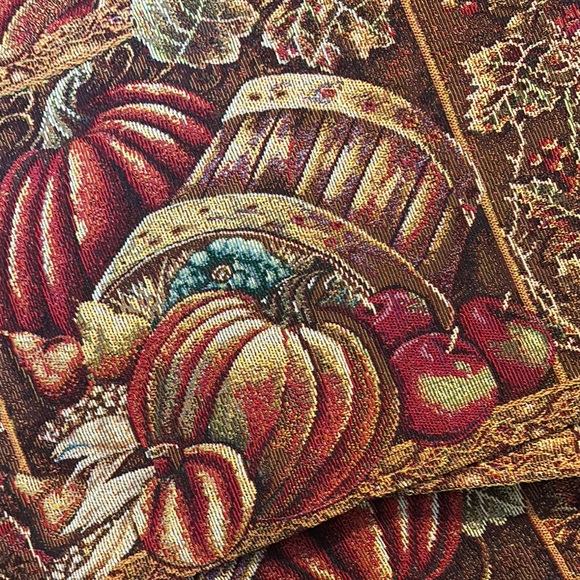 unkown Other - Harvest Tapestry Fabric with Pumpkins and Apples Placemats. Set of 4 napkins